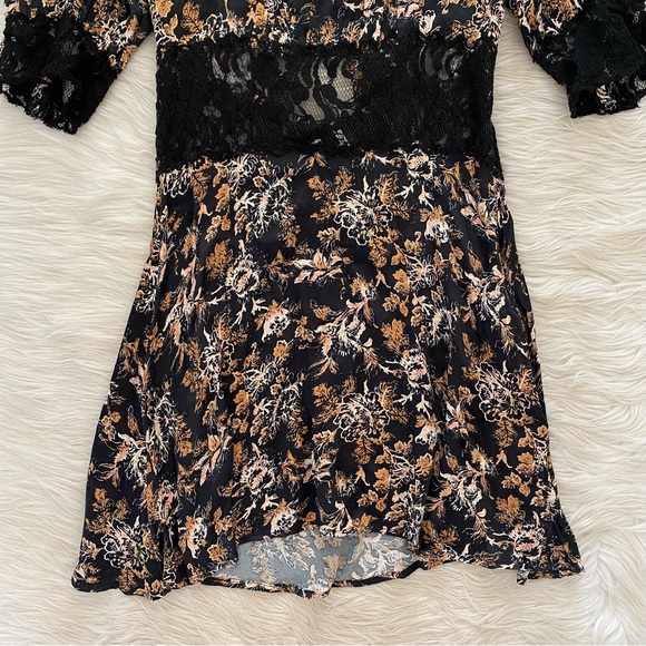 Free People Black Orange Floral Lace Short Sleeve Dress - Picture 4 of 12